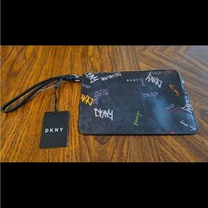 DKNY Tan and Black Logo Patterned Accessory